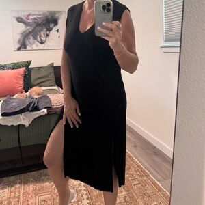 LNA Black Midi Dress with Side Slit